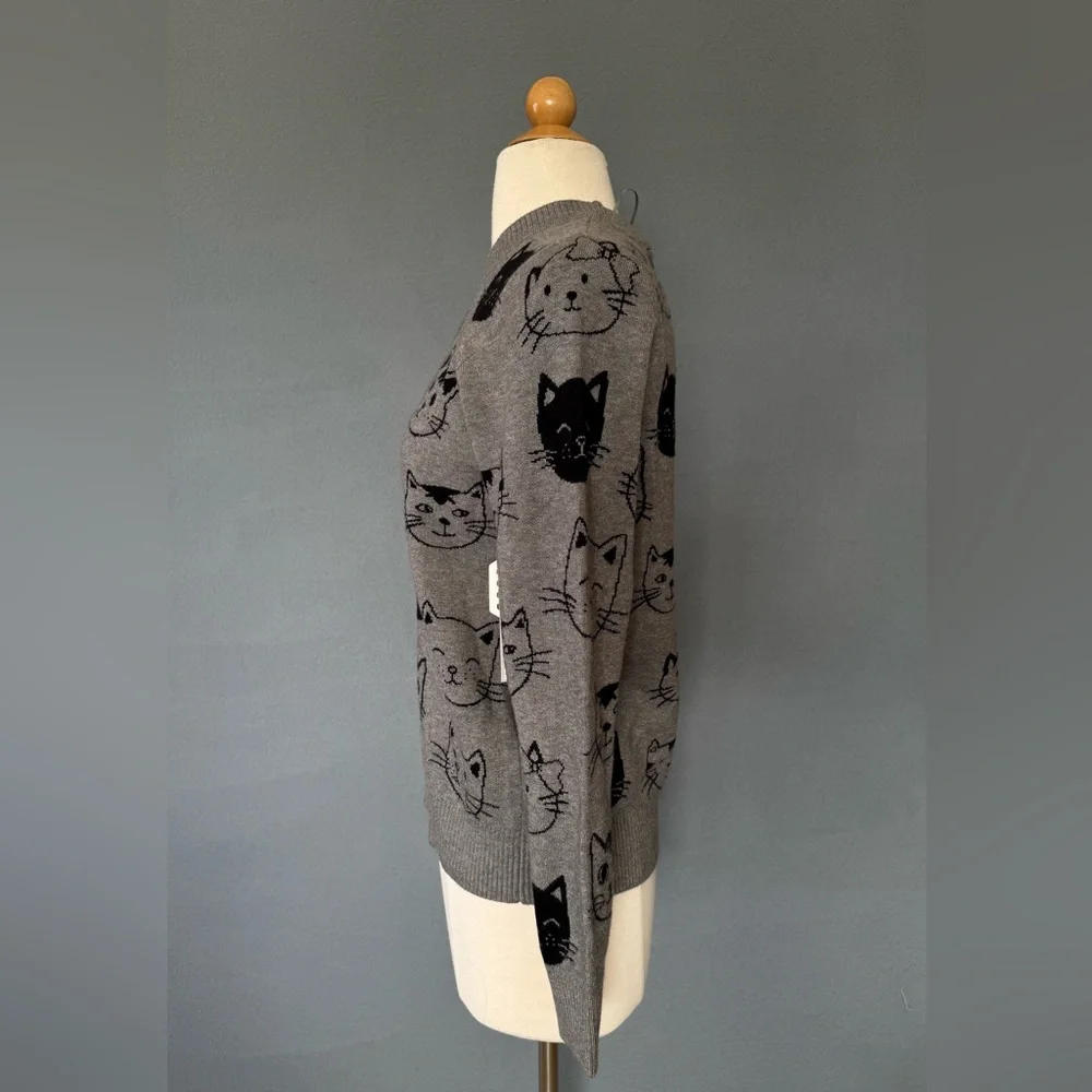 Anthropologie Calligraphie Gray Cat Print Sweater Women’s Small NWT - Picture 4 of 9